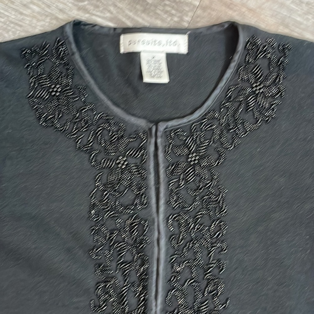 Pursuits, ltd. Beaded Black Cardigan Ramie Cotton Size Medium
